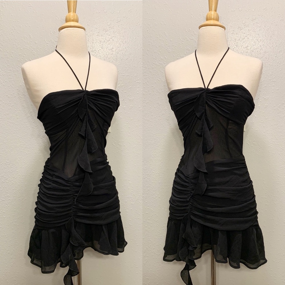 ZARA Y2K Mini Ruffle Black Dress